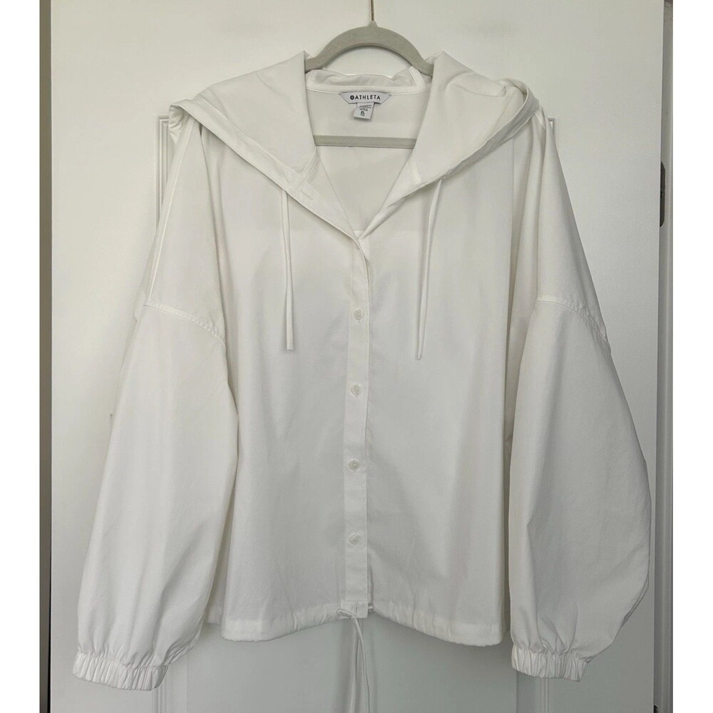 Athleta Womens XL Drift Poplin Jacket Hoodie White Lightweight Stretch Oversized